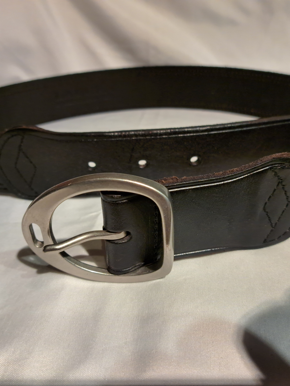 Woman Black Leather Belt with Silver Buckle